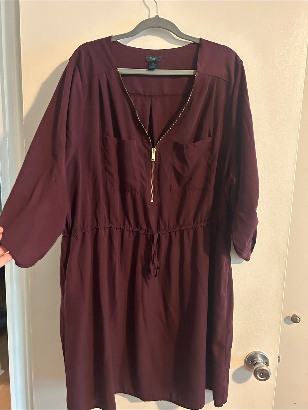 Women's Zip-Front Drawstring Waist Dress in Burgundy